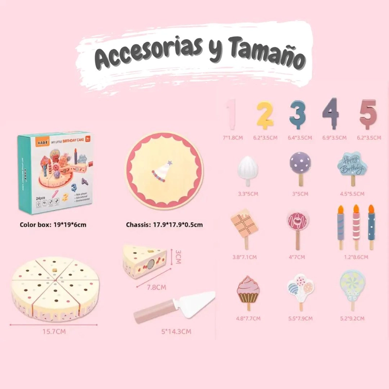 JUGUETE DE MADERA MONTESSORI TORTA DE CUMPLEAÑOS - 4
