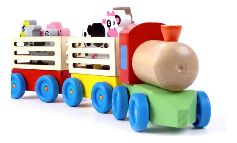 TREN DE MADERA CON FIGURAS DE ANIMALES DE GRANJA - 2