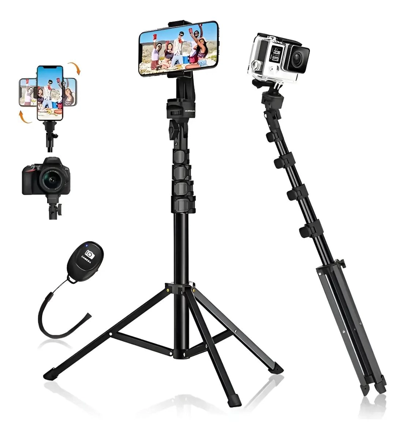 GENÉRICO TRIPODE Y PALO SELFIE PARA CELULAR Y CAMARA NEGRO