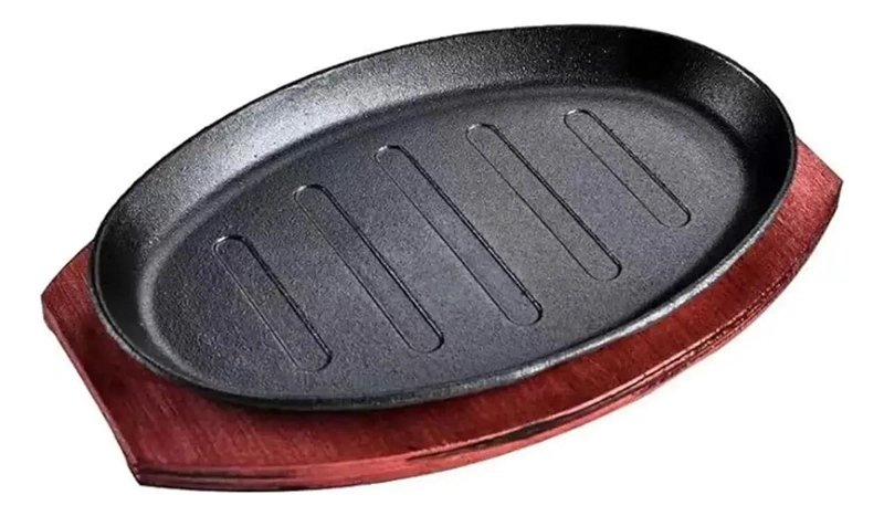 PLANCHA DE FIERRO FUNDIDO CON BASE DE MADERA 28 CM - 1