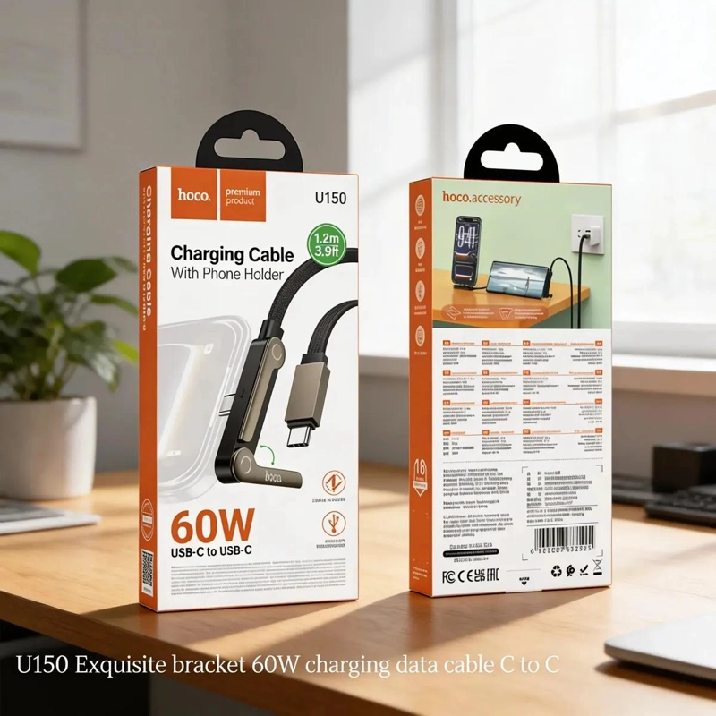 GENÉRICO CABLE USB-C 60W CON SOPORTE PARA CELULAR NEGRO
