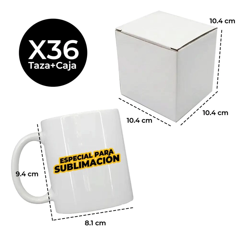PACK 36 TAZAS SUBLIMACION BLANCO 11 OZ CON CAJA - 2