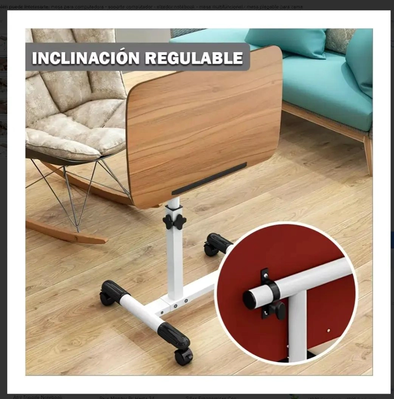 MESA PLEGABLE AJUSTABLE PARA LAPTOP CON RUEDAS Y ALTURA REGULABLE - 2