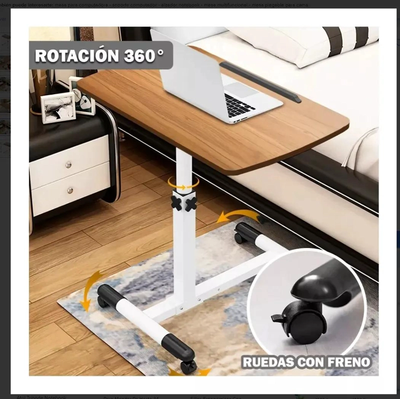 MESA PLEGABLE AJUSTABLE PARA LAPTOP CON RUEDAS Y ALTURA REGULABLE - 5