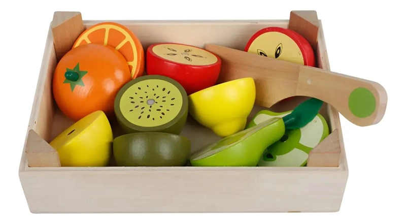CAJA DE MADERA CON FRUTAS DE JUGUETE - 1