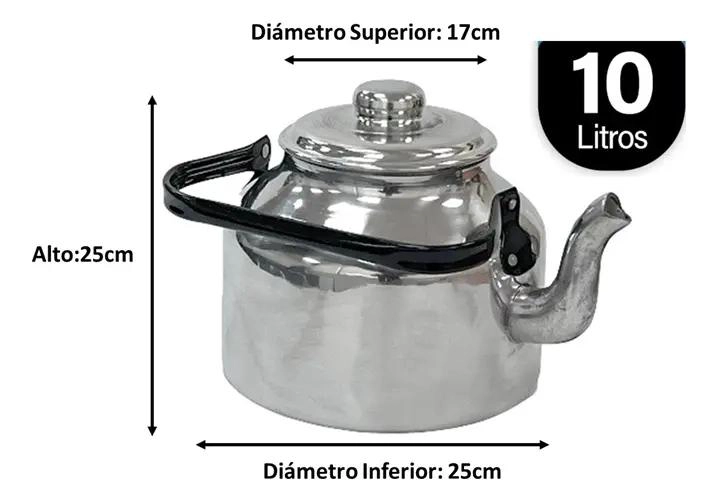 TETERA DE ALUMINIO 10 LITROS GRANDE SIN SILBIDO CON ASA - 2