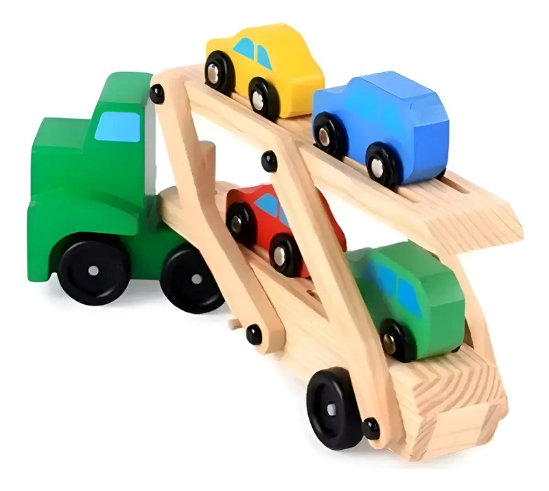 CAMION DIDACTICO DE MADERA MULTICOLOR CON RAMPA PARA NIÑ - 1
