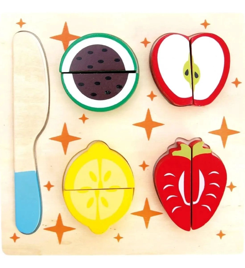 PACK 2 JUGUETES DIDACTICOS DE MADERA PARA CORTAR FRUTAS Y - 2