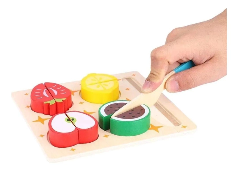 PACK 2 JUGUETES DIDACTICOS DE MADERA PARA CORTAR FRUTAS Y - 4