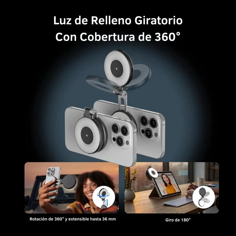KIT GRIP MAGSAFE CON LUZ LED PARA SMARTPHONE NEGRO - 4