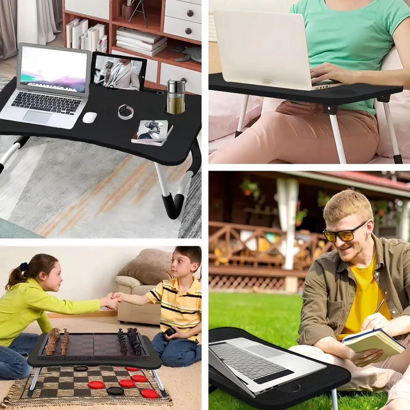 MESA PLEGABLE DE MADERA PORTATIL CON SOPORTE AJUSTABLE - 5