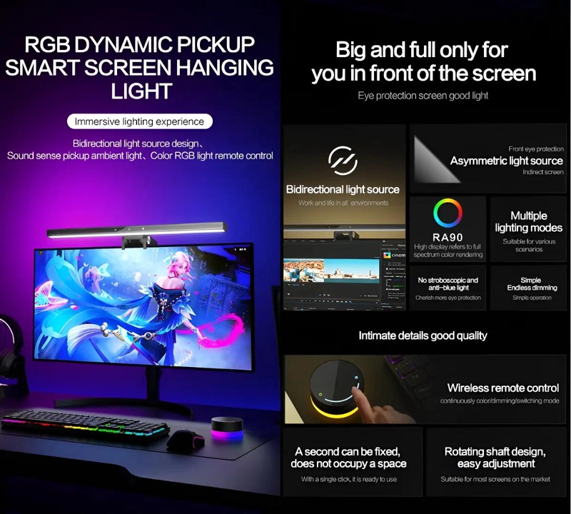 BARRA DE LUZ LED RGB PARA MONITOR CON CONTROL INALAMBRICO - 3
