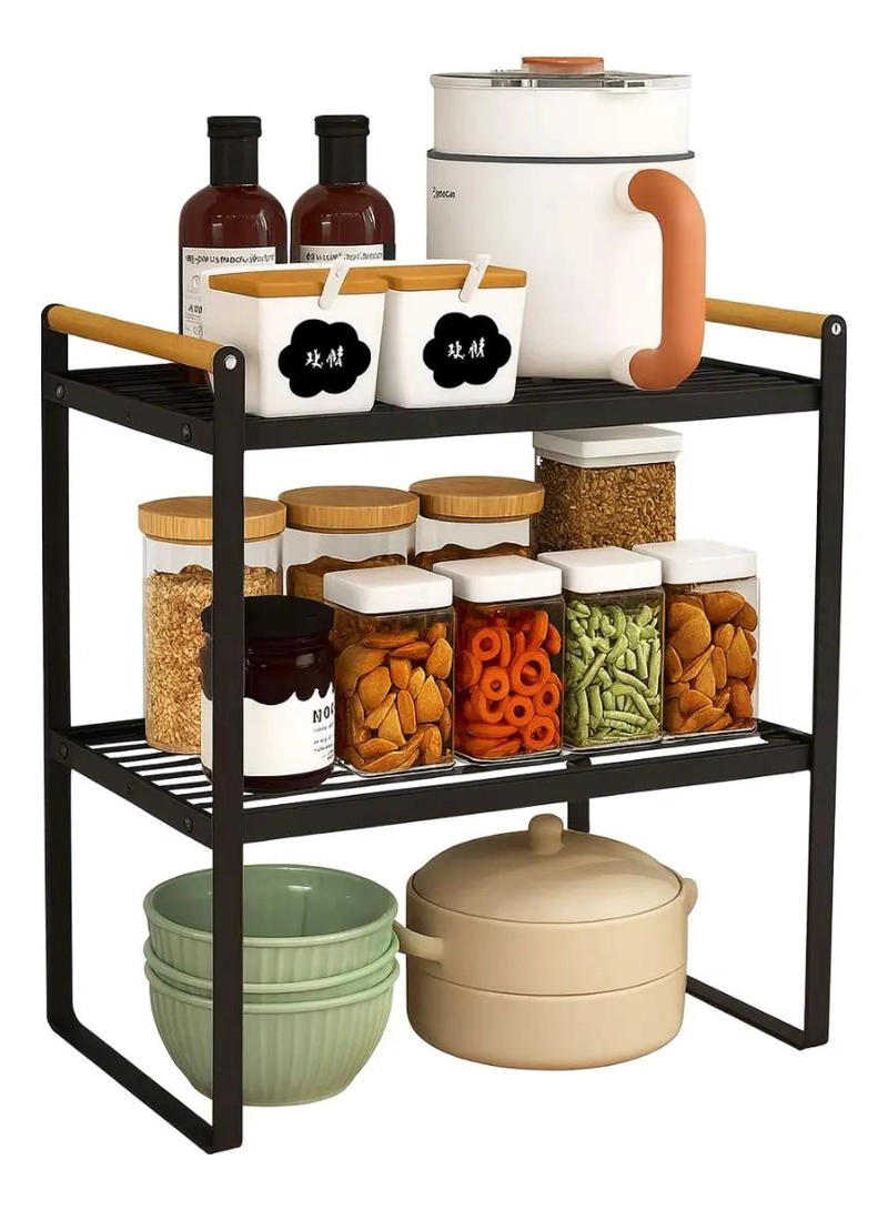 ESTANTE ORGANIZADOR DE COCINA CON 2 REPISAS DE ACERO 34CM - 1