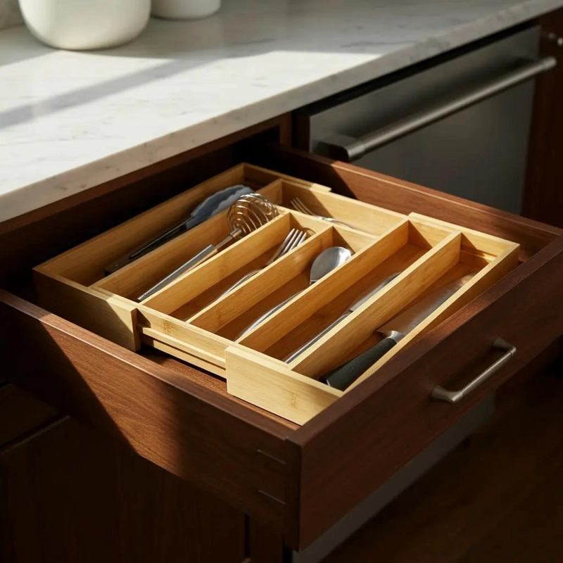 ORGANIZADOR EXTENSIBLE PARA CUBIERTOS DE BAMBU - 1