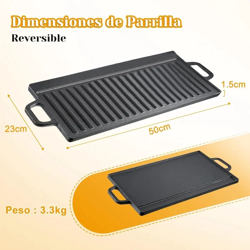 PLANCHA DE HIERRO FUNDIDO PARA CHURRASQUERA BBQ 50 CM - 2