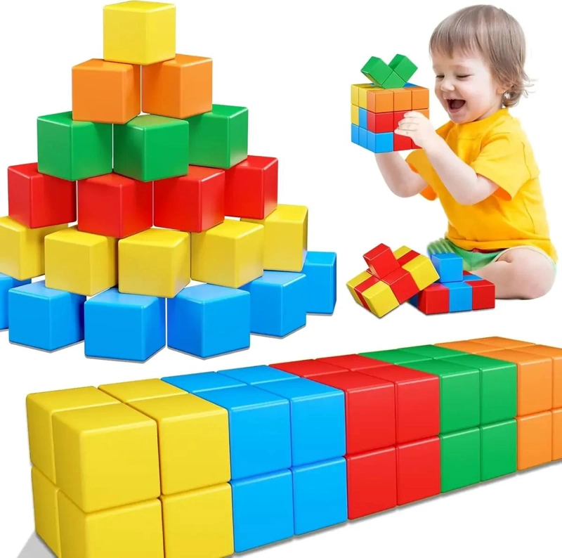 100 PIEZAS CUBOS APILABLES DE MADERA COLORIDOS - 1