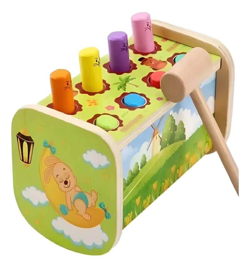 JUGUETE DIDACTICO DE MADERA PEGA TOPO CON MARTILLO - 1
