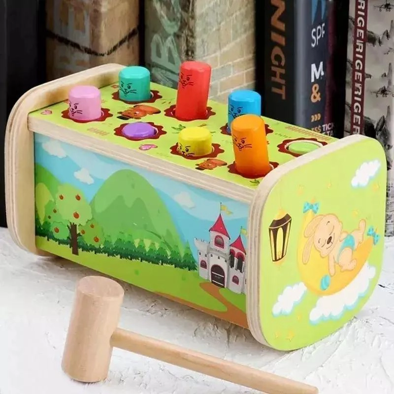 JUGUETE DIDACTICO DE MADERA PEGA TOPO CON MARTILLO - 4