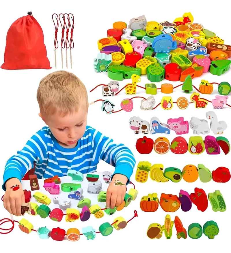 JUEGO MONTESSORI DE ENHEBRAR 42 PIEZAS PARA NIÑOS - 1