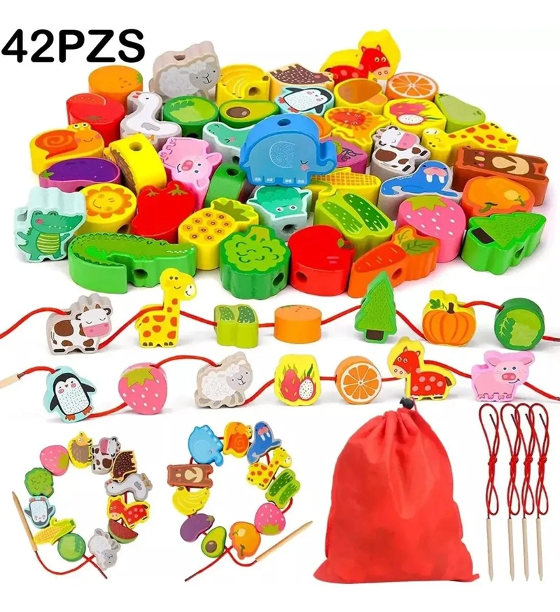 JUEGO MONTESSORI DE ENHEBRAR 42 PIEZAS PARA NIÑOS - 2