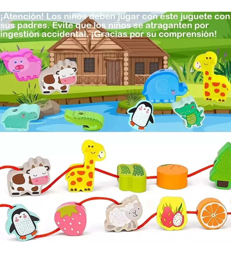 JUEGO MONTESSORI DE ENHEBRAR 42 PIEZAS PARA NIÑOS - 3