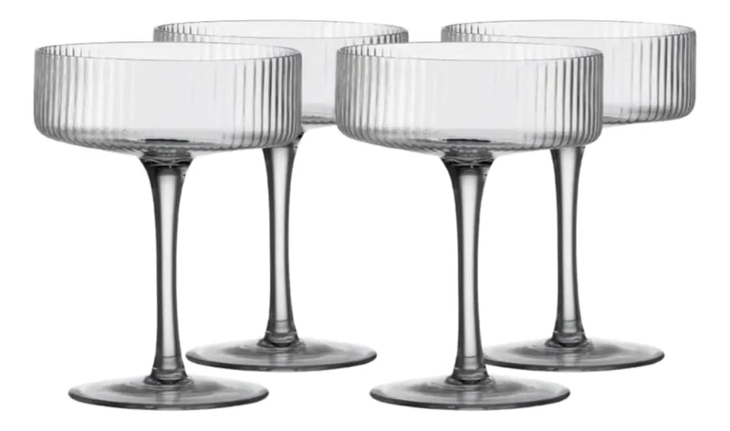 SET 4 COPAS COCTEL COUPE  ACANALADAS VINTAGE - 2