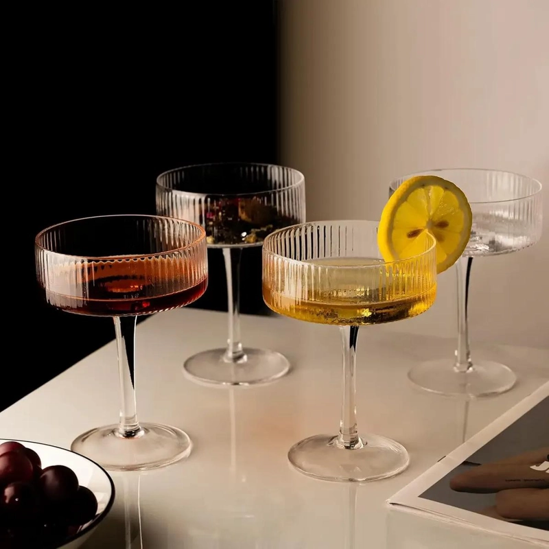 SET 4 COPAS COCTEL COUPE  ACANALADAS VINTAGE - 4