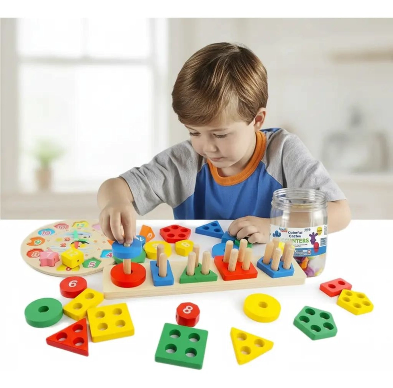 SET DE 2 JUGUETES DE MADERA PARA APRENDIZAJE MONTESSORI - 1