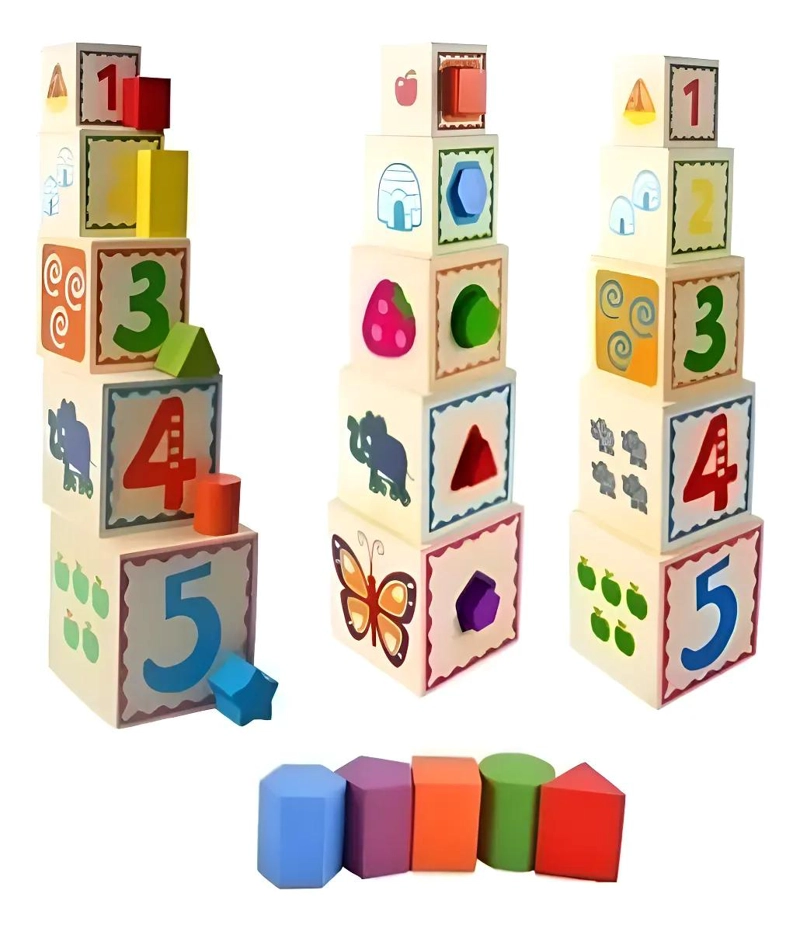 TORRE DE CUBOS APILABLES DE MADERA PARA NIÑOS - 3