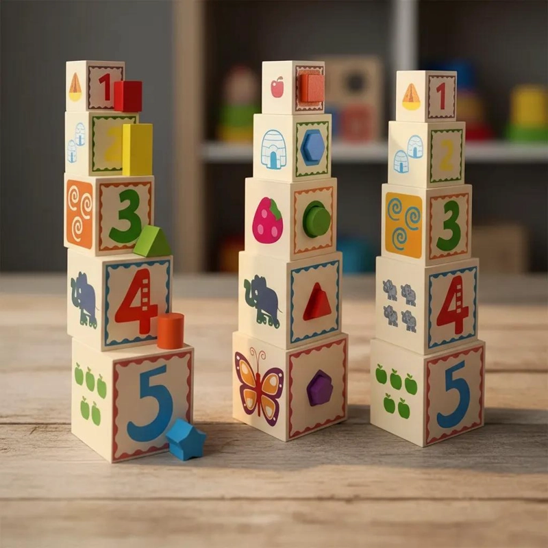 TORRE DE CUBOS APILABLES DE MADERA PARA NIÑOS - 5