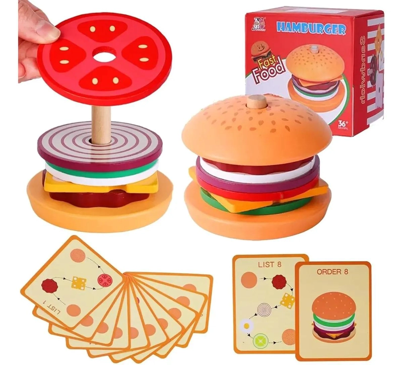 JUGUETE DIDACTICO APILABLE HAMBURGUESA DE MADERA - 4