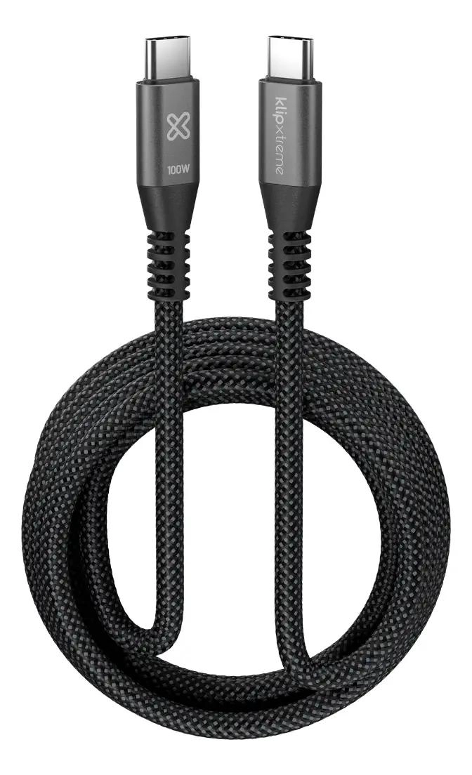CABLE USB-C TRENZADO POWERGO 100W 3M NEGRO - 1