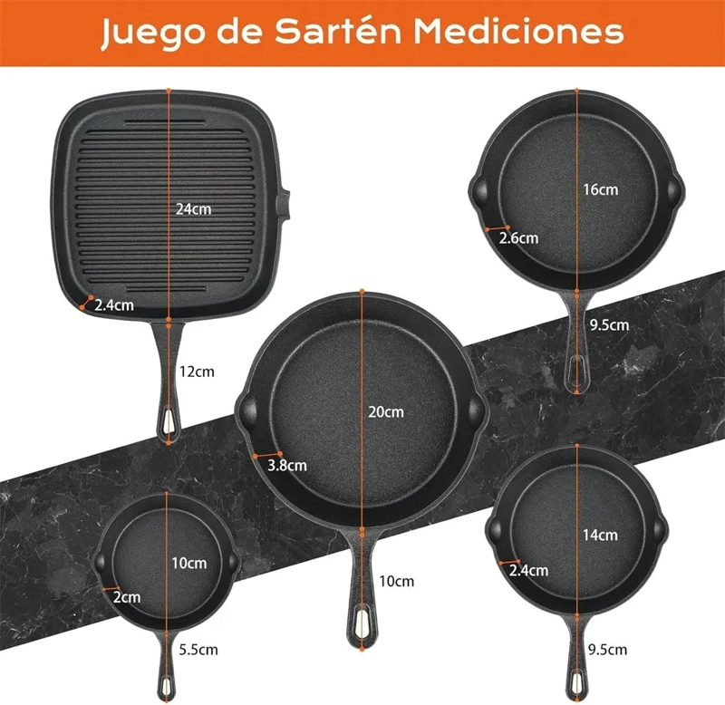 JUEGO DE 5 SARTENES DE HIERRO FUNDIDO - 3