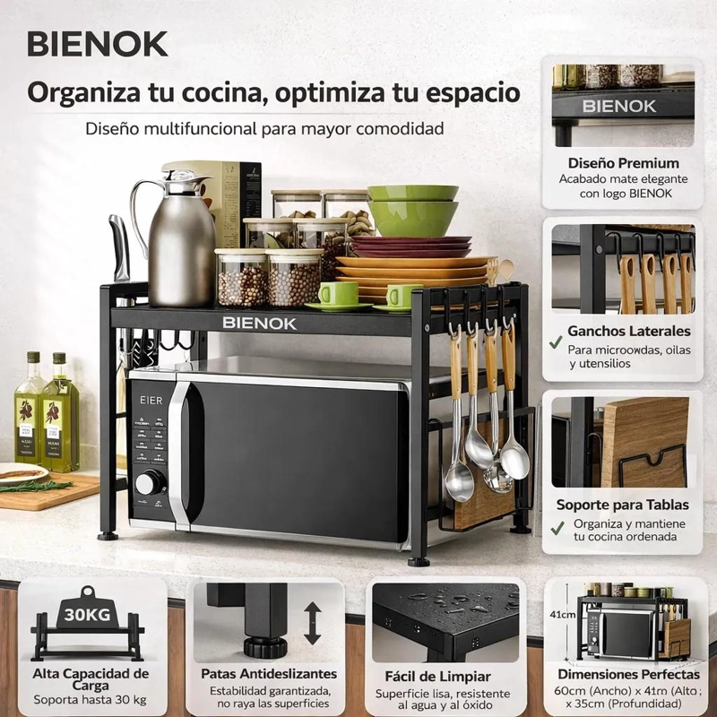 ESTANTE REPISA EXTENSIBLE PARA MICROONDAS CON GANCHOS - 2