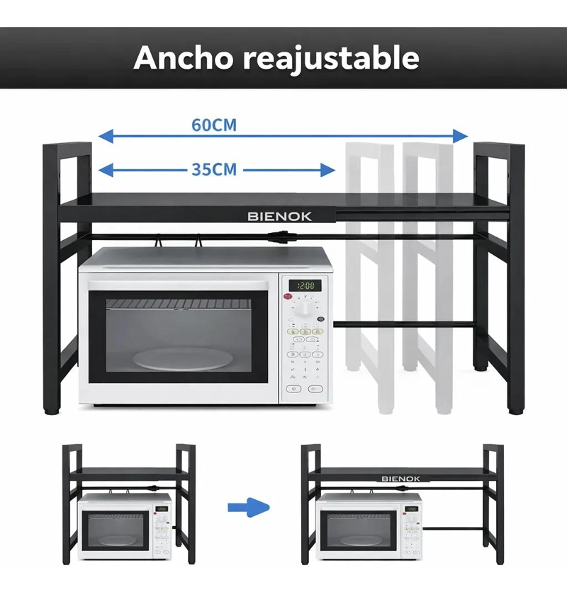 ESTANTE REPISA EXTENSIBLE PARA MICROONDAS CON GANCHOS - 4