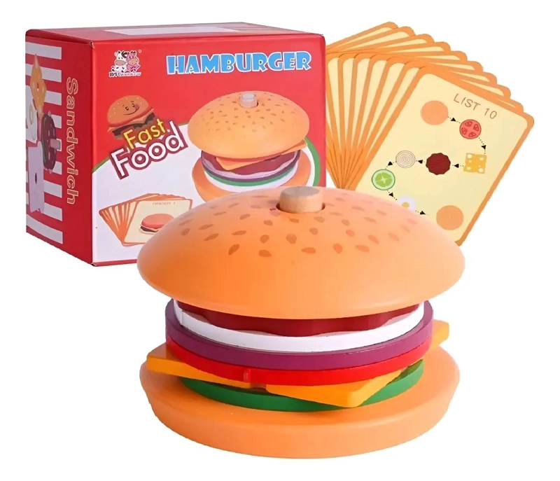 JUGUETE DIDACTICO MONTESSORI HAMBURGUESAS DE MADERA APILB - 1