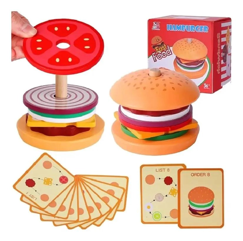 JUGUETE DIDACTICO MONTESSORI HAMBURGUESAS DE MADERA APILB - 3