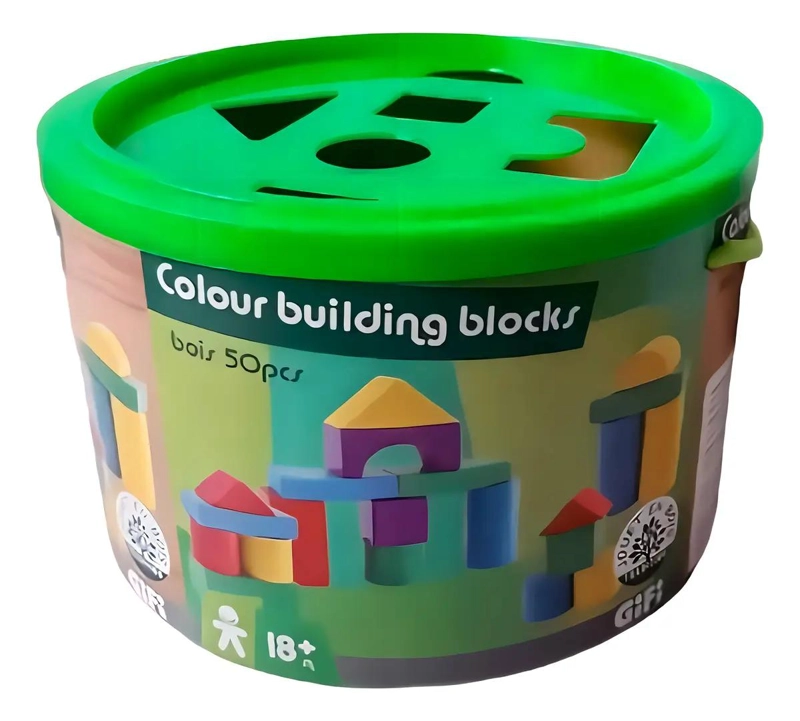 BALDE CON 50 FIGURAS GEOME TRICAS DE MADERA - 1
