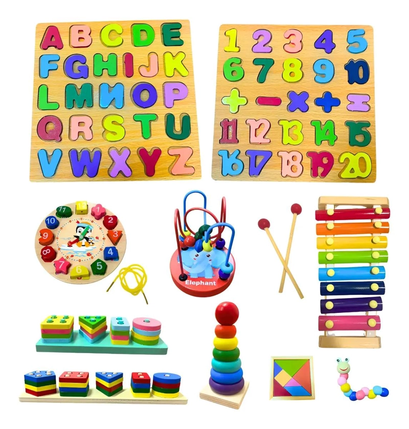 SET DE 10 JUGUETES DIDACTICOS DE MADERA PARA NIÑOS - 1