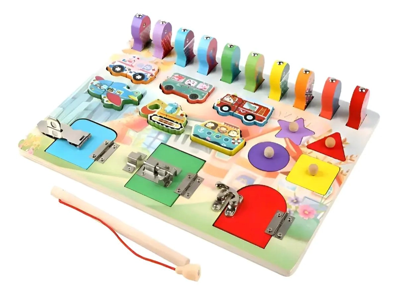 TABLERO MONTESSORI DE PESCA Y ENCAJE PARA NIÑOS - 1