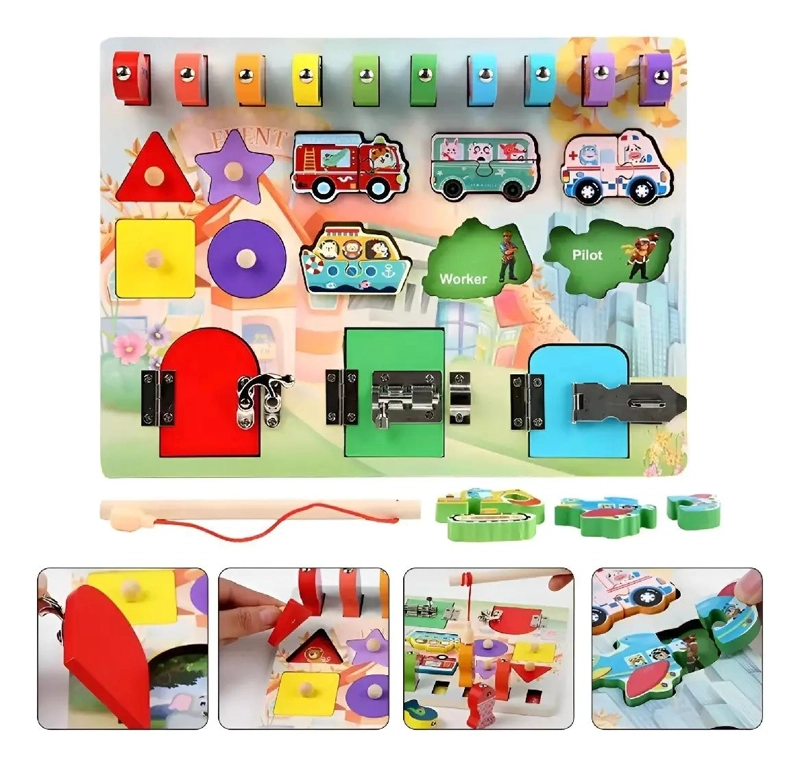 TABLERO MONTESSORI DE PESCA Y ENCAJE PARA NIÑOS - 2
