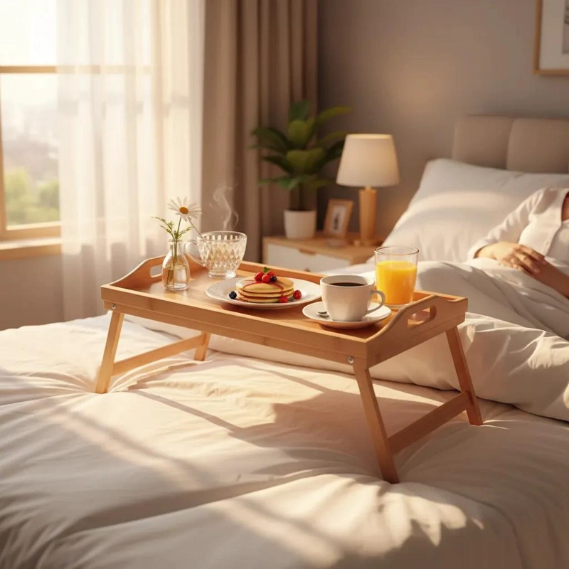 MESA CAMA DE MADERA PARA NOTEBOOK Y DESAYUNO - 2