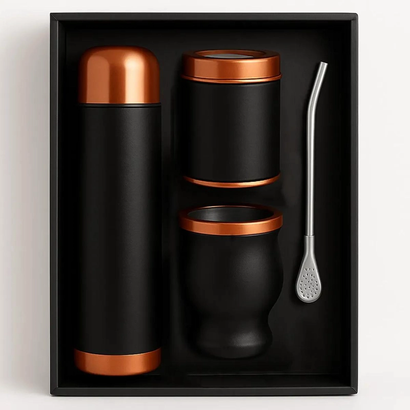 SET DE MATE NEGRO Y COBRE CON BOLSO - 1