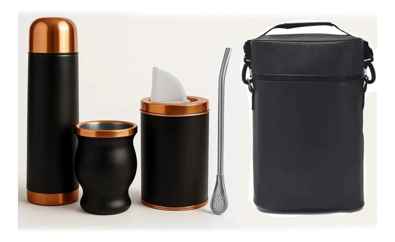 SET DE MATE NEGRO Y COBRE CON BOLSO - 2