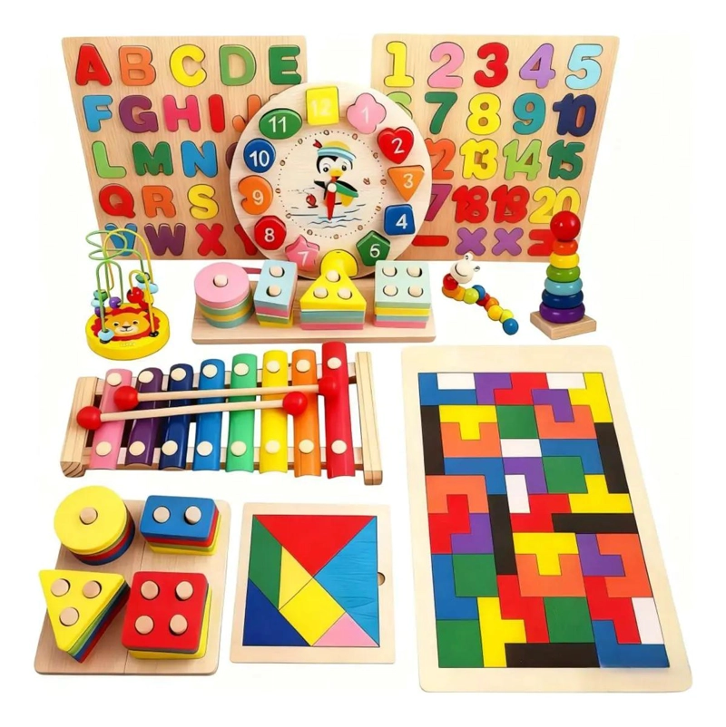 PACK 11 JUGUETES DIDACTICOS DE MADERA MONTESSORI PARA NIÑ - 1
