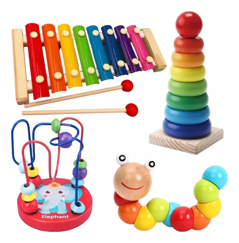 SET DE 4 JUGUETES DIDACTICOS DE MADERA PARA BEBE - 1