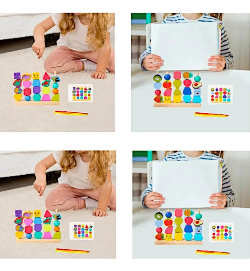 JUEGO EDUCATIVO DE ENHEBRAR Y APILAR PARA NIÑOS - 4