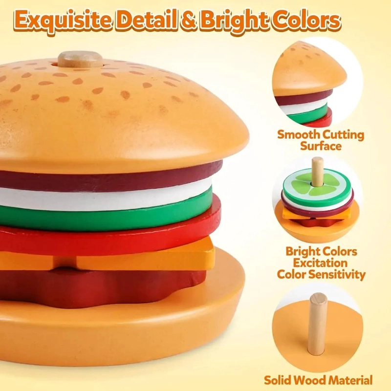HAMBURGUESA APILABLE DE MADERA JUGUETE EDUCATIVO - 2