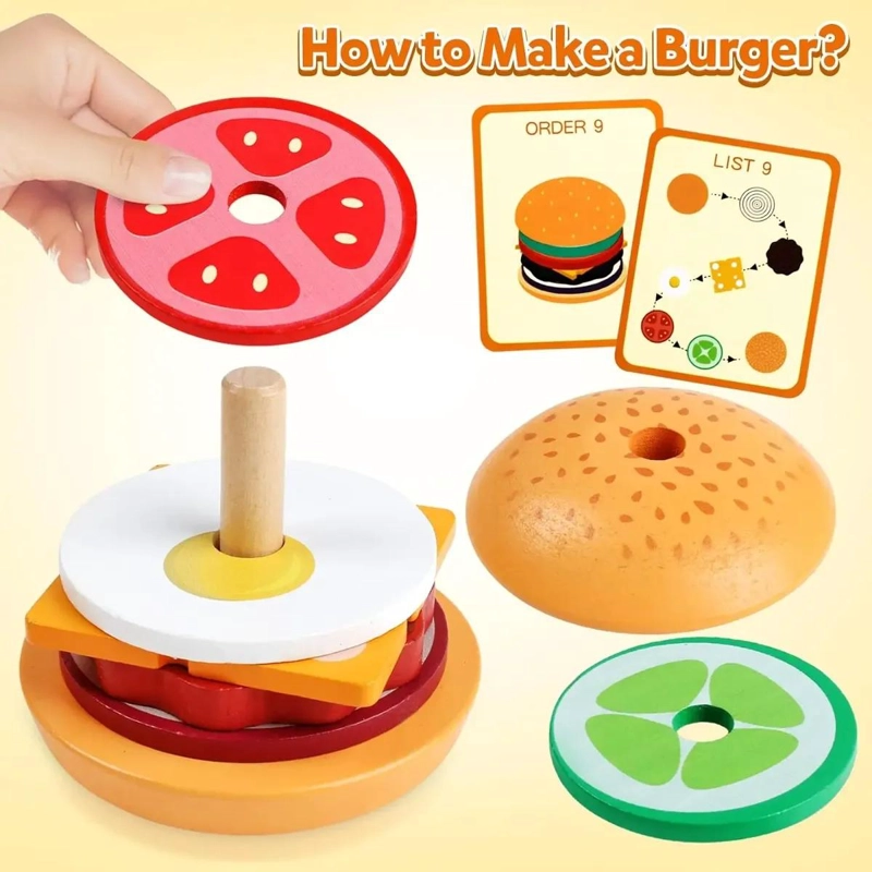 HAMBURGUESA APILABLE DE MADERA JUGUETE EDUCATIVO - 3