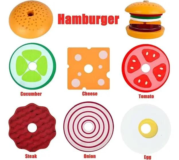 HAMBURGUESA APILABLE DE MADERA JUGUETE EDUCATIVO - 5